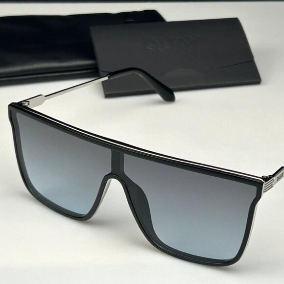 New Quay Nightfall Remixed Black Silver Frame/Grey Turquoise Lens Sunglasses